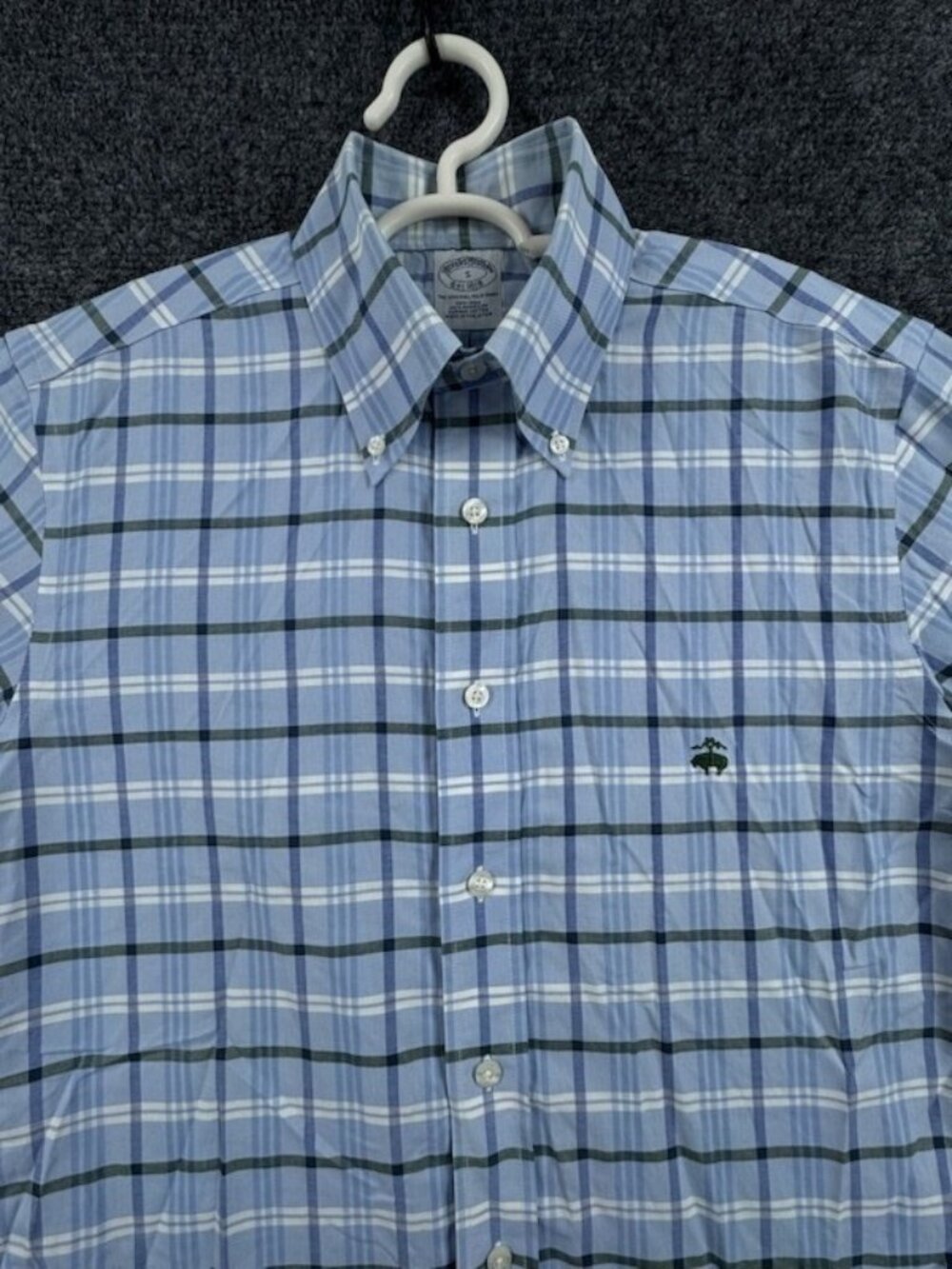Brooks Brothers Oxford Blue White Non-Iron Cotton Plaid Small Button-Down Mens